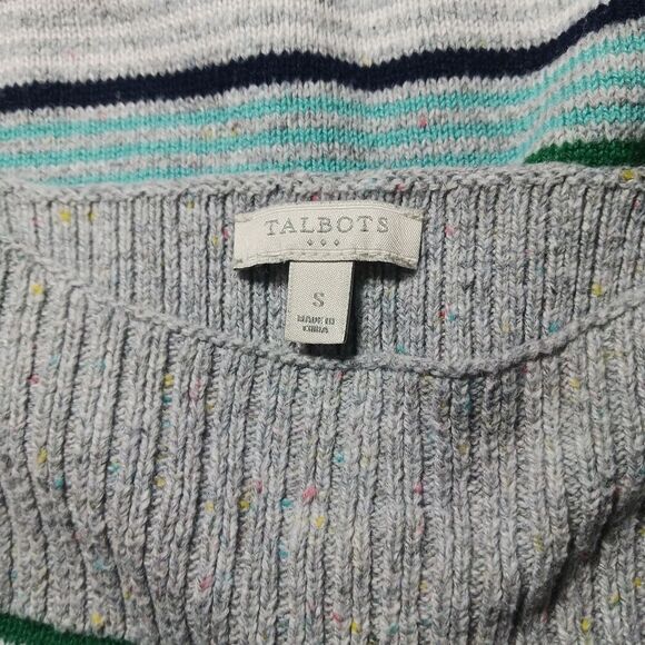 T by Talbots Gray Rainbow Stripe Boatneck Sweater Cotton Blend Small - Picture 3 of 8